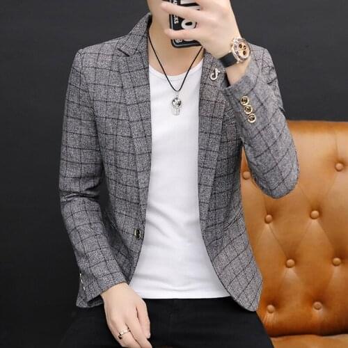 2021 Mens Plaid blazer Slim Fit Autumn Youth Trend Leisure blazers
