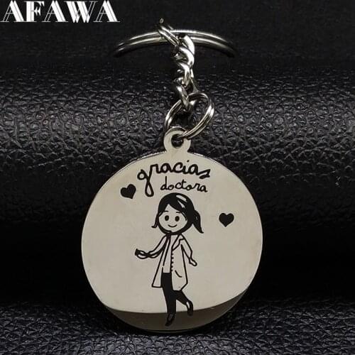 2021 New Fashion Doctor Stainless Steel Keyring for Women Silver Color Key Chains Jewelry llaveros de acero K77365B