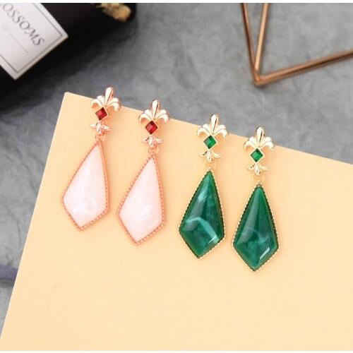 New Design Jewelry Green Pink Resin Geometric Rhombus Pendientes Drop Earring Handmade For Women Wholesale Factory New