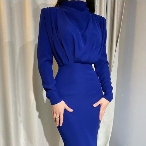 Autumn Dress Women 2021 Fashion High-necked Shoulder Pad Dress Long-sleeved Vintage Dress Female Office Ladies Solid Dress Party