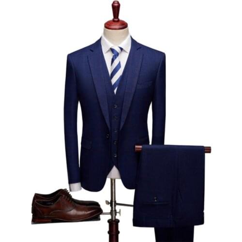 Jacket+Vest+Pant) 2019 Custom Slim Fit Fashion Classic Plaid Suits Mens Business Wedding Suits For Men Full Size Costume Homme