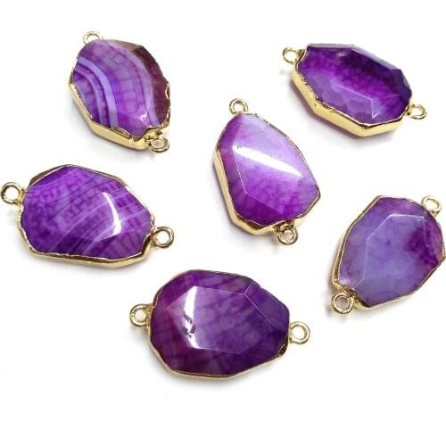 Natural Stone Agates Pendant irregular Shape Double Hole Connector for Jewelry Making DIY Elegant Necklace Bracelet Accessories