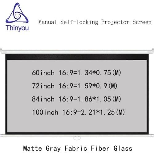 Thinyou Manual Auto Self-Locking Pull Down 100 inch 16:9 projector Screen Matte Gray Fabric Fiber Glass for HD projector