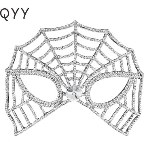 QYY Classic Austrian Crystal Queen Masquerade Masks Women Metal Alloy Party Jewelry Masks