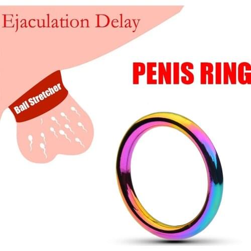 Rainbow Penis Lock Cock Ring Metal Stainless Steel Ball Scrotum Stretcher Bondage Restraint Chastity Device Sex Toys for Man