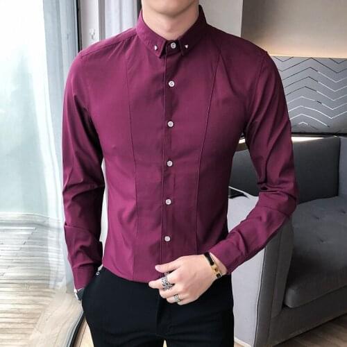 Plus Size 5XL-M Solid Long Sleeve Shirts For Men Clothing 2021 Night Club/Prom/Streetwear Tuxedo Slim Fit Casual Blouse Homme