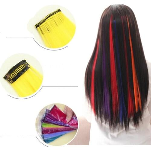 Connect Colorful Straight Hair Wigs Clip Piece Party Girls Decorative Hair Accessories