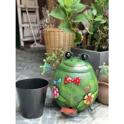 American Country-Style Retro Wrought Iron Creative Frog Trash Can Balcony Garden Living Room Decoration