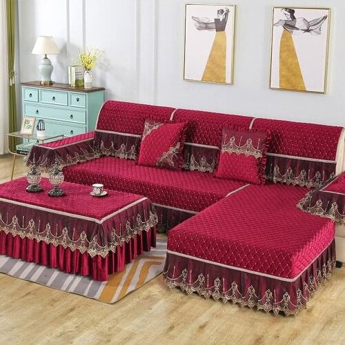Red Luxury Sofa Cover 3D Fashion Diamond Embroidery Lace Sofa Towel Slipcover Non-slip Cushion A Complete Living Room Sofa Set 3