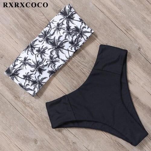 RXRXCOCO Hot Sexy Bikini Push Up Swimwear Women Swimsuit Set Bikinis 2019 Mujer High Waist Bathing Suit Print Bandeau Beachwear