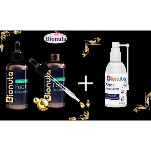 Shoe Spray (Bionula disinfectant and deodorizer for shoes spray) + Bionula foot deodorizer (Bionula Nano silver feet spray)