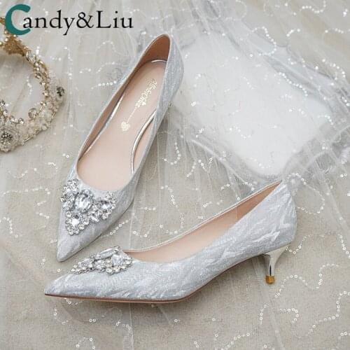 Female Pumps Wedding Shoes Wedding Dress Summer Womens New High-heeled Bride Shoes 2021 Crystals Stone Sequins 3cm Heels