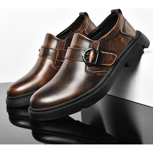 Oxford Mens Dress Shoes Fashion Business Shoes Leather Minimalist Shoes Men Work Shoes Slip-on Round Toe Spring Autumn Shoes