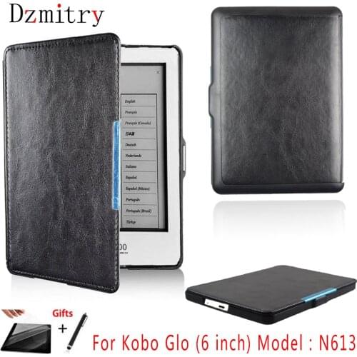 Flip folio Ultra slim book case For Kobo Glo (6"inch) eReader ebook Model:N613 Protective Cover +Film+Pen (Not Fit For Glo HD)