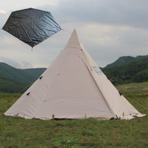 Include Outside Shell And Bottom Mat!Pyramid Tent Indian Shelter Anti-Rainstorm Outdoor Camping Yurt with Chimney Mouth