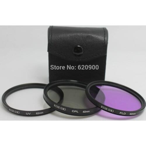 High Quanlity! 100% GUARANTEE RISE(UK) New Professional 62mm UV FLD CPL Filter kit for canon nikon sony pentax +Cleaning cloth
