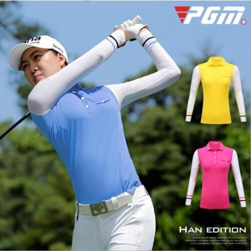 Autumn Winter Womens Golf T-shirt Lady Breathable Button collar stitching long-sleeved Sunscreen Bottoming Shirts Sportswear