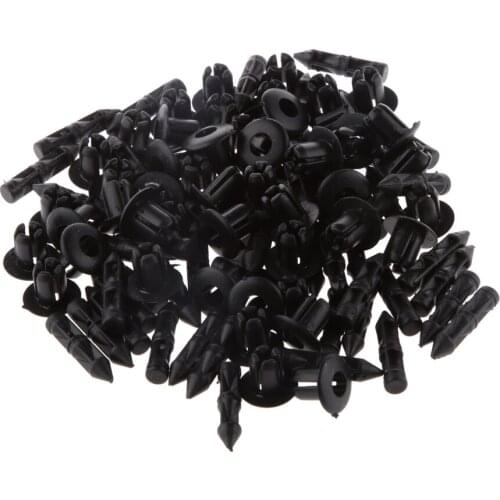 100pcs 6mm Hole Black Plastic Push In Type Rivets Fastener Pin Clips ATV