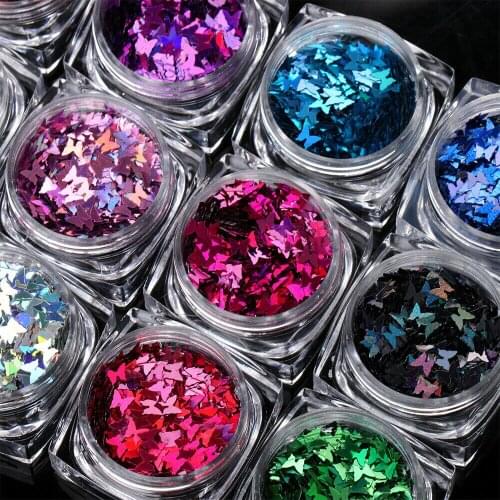 12 Colors 12 Boxes/lot 3mm glitter butterflies nail art glitter shape spangle sequins Nails Glitters Butterfly Nail Sparkle ,HJJ
