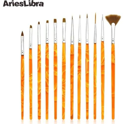 12pcs/set Purple & Orange Professional Gel Nail Art Brush Set Design Painting Pen Perfect for Natural Gel Brush