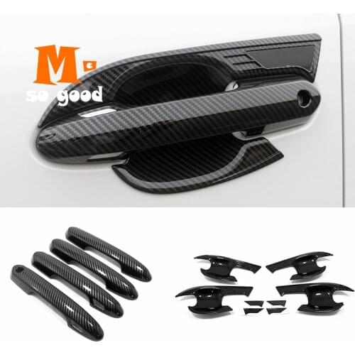 2019 2020 for Toyota RAV4 ABS Carbon fiber/Chrome Left Right Car Door Protector Handle Bowl Cover Trim Styling Accessories 4pcs