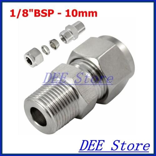 3PCS 1/8"BSP x 10MM Double Ferrule Tube Pipe Fittings Threaded Male Connector Stainless Steel SS 304 New Good Quality