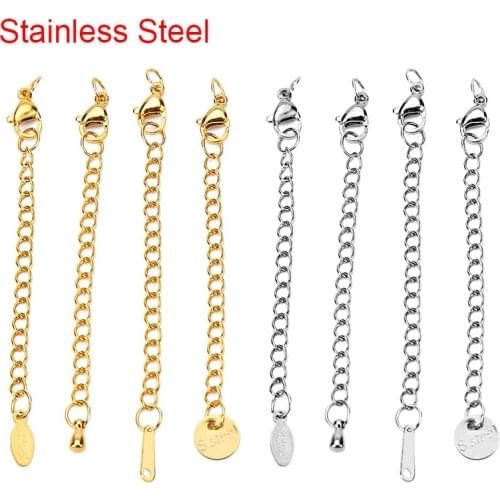 5pcs Stainless Steel Gold Color Extended Extension Extender Tail Chain Lobster Clasps Hooks For Bracelet Necklace Jewelry Making