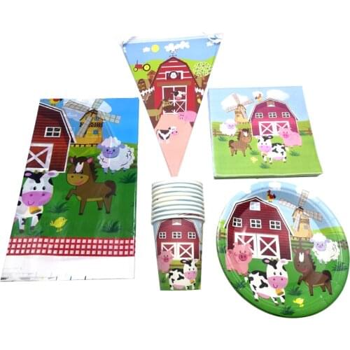51pcs/lot Baby Shower Pasture Animals Tablecloth Plates Cups Napkins Hanging Flags Decorate Birthday Party Tableware Events Set