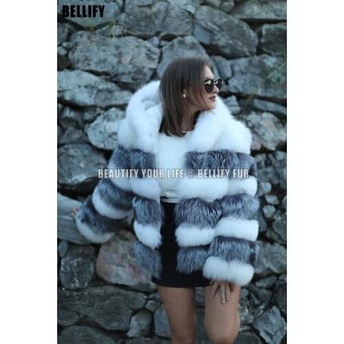Birtish london Modern Ladies elegant Furry Natural fox fur Hooded coats outerwear