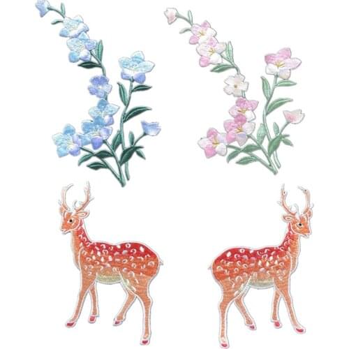 Big Plum Blossom Flower Deer Patches Iron on 3D Embroidered Patch Red Applique Sew On DIY Fabric Sticker Repair Clothes Patches
