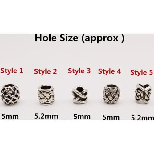 5pcs/pack different 5 styles hair braid dread beard dreadlock beads rings tube approx 5-5.2mm inner hole jewelry
