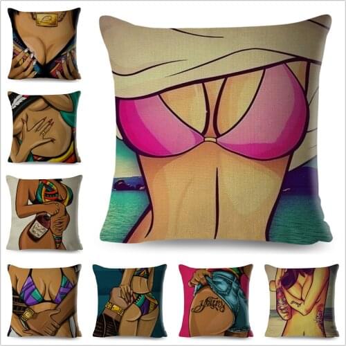 Pop Style Bikini Lady Pillow Case Decor Cartoon Sexy Girl Cushion Cover for Sofa Car Home 100% Polyester Pillowcase 45x45cm