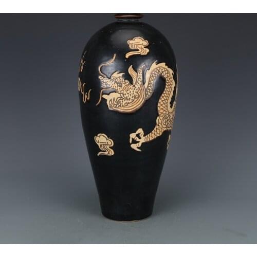 Antique SongDynasty porcelain vase,Jizhou kiln black glaze carving bottle,Home Decoration collection & adornment,Free shipping