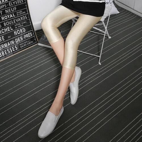 CHSDCSI Fluorescent Leggings Women Women Pant For Girl Spandex Shiny Solid Color Casual Elastic High Quality Capris