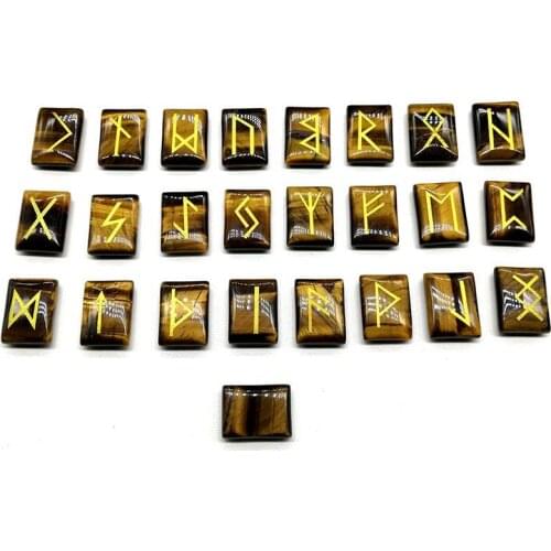 25pcs Natural Tiger Eye Stone Runes Viking Symbols Stones Set Carved Reiki Healing Crystals Fortune Telling Divination Stones