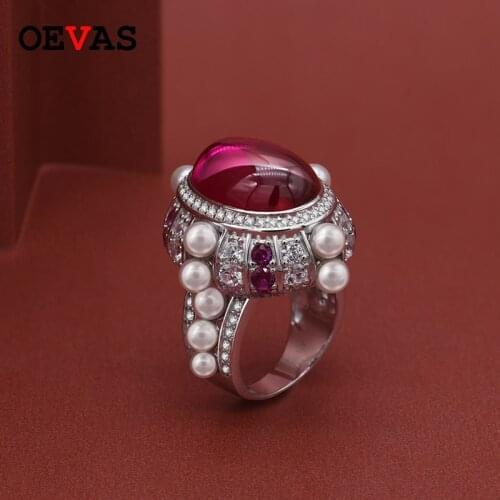 OEVAS Top Quality 100% Solid 925 Sterling Silver 13x18MM Ruby Pearl Gemstone Rings Wedding Anniversary Fine Jewelry Ring Gift