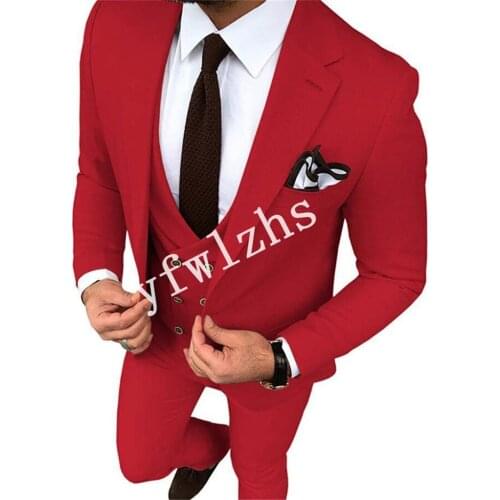 Handsome One Button Groomsmen Notch Lapel Groom Tuxedos Wedding Dress Men Suits Blazer Prom Dinner (Jacket+Pants+Tie+Vest) A197