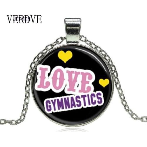 Love Gymnastics On Black Background Pendant Chain Necklace Gift Fashion Jewelry for Women Kids Friends Family Student