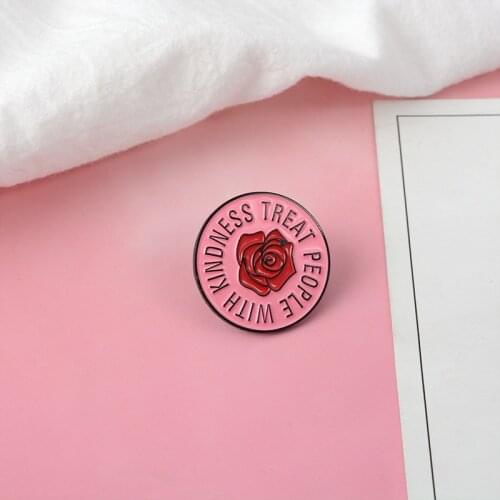 Cartoon Jewelry Brooch Personality Simple Letters Treat Good People Red Rose Round Pins Bag Decoration Badges Accessories