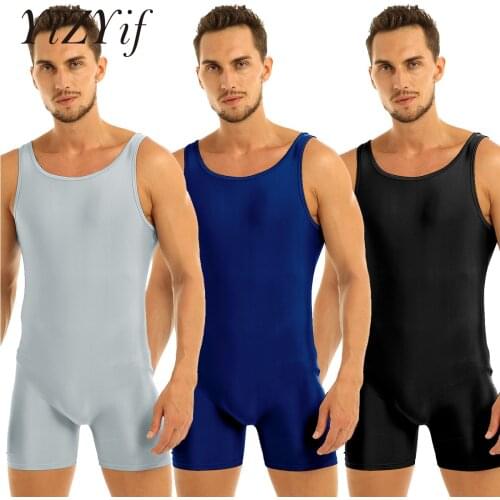 Mens Solid Sleeveless Stretchy Tank Style Slim Fit One Piece Lingerie Casual Fitness Boxer Shorts Leotard Dance Unitard Bodysuit