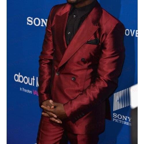 ANNIEBRITNEY Fashion Burgundy Men Suits Satin Slim Fit Formal Groom Prom Dress Tuxedo Custom Casual Male Coat Blazer Pants Set