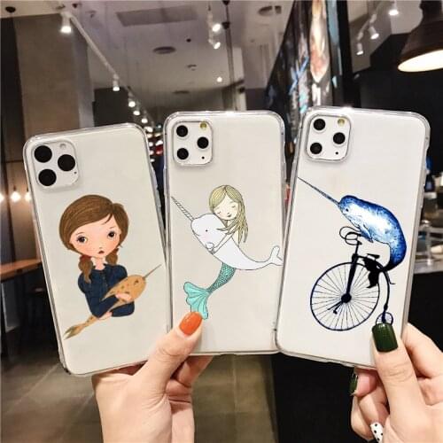 Cute Marine life shark whale Narwhals Soft Silicone TPU Phone Case for iPhone 12mini 12pro SE 6S7 8 Plus X XR XS MAX 11 PRO MAX