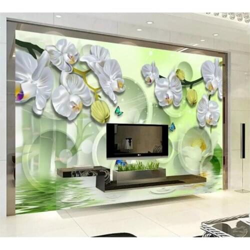 Custom 3D Stereo Relief Mural Modern Silver White Butterfly Orchid Photo Wallpaper For Living Room TV Sofa Backdrop Wall Fresco