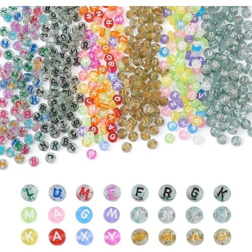 1200pcs Transparent Sequins Acrylic Beads 26 Alphabet Letter Beads Loose Spacer Beads Fit Diy Name Bracelet Jewelry Mixed Color