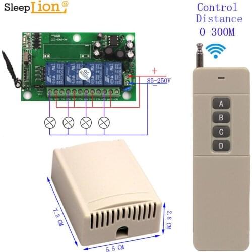 Sleeplion 85V 220V 4CH Relay Switch Security 300M Wireless Control Transmitter Receiver 4CH 220V Wireless Switch