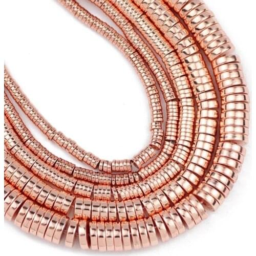 Rose Gold Flat Round Hematite Natural Stone Spacers Loose Beads For Jewelry Making 3/4/6/8mm Diy Bracelets Necklace 15'' Strand