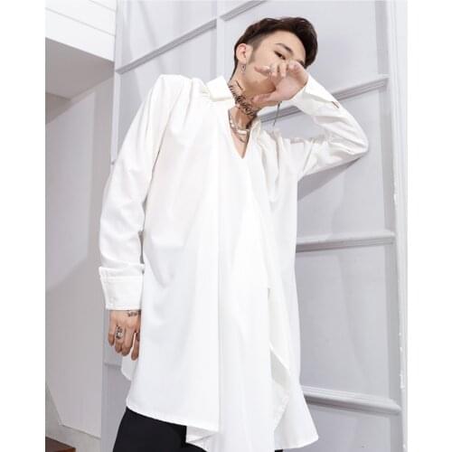 Medium and long tied waist long sleeve shirt irregular loose elegant small shirt coat personalized shirt performance stage