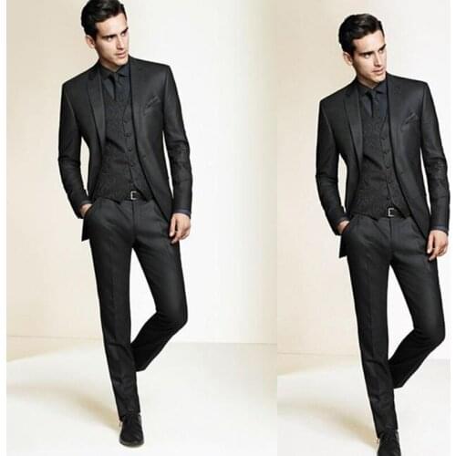 2019 Black Slim Fit Custom Made Mens Tuxedo Wedding Suits For Men Groom Groomsmen Tuxedos Mens Wedding Suit (Jacket+Pant+Vest)