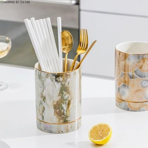 Light Luxury Ceramic Chopstick Holder Household Drain Chopstick Cage Knife Fork Spoon Storage Box Kitchen Rack Storage Supplies