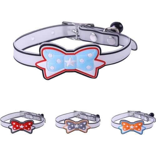 Luminous Cats Collars with Bowtie Necklace Safety Kitten Glow Kitten Neck Ring Reflective Cat Accessories